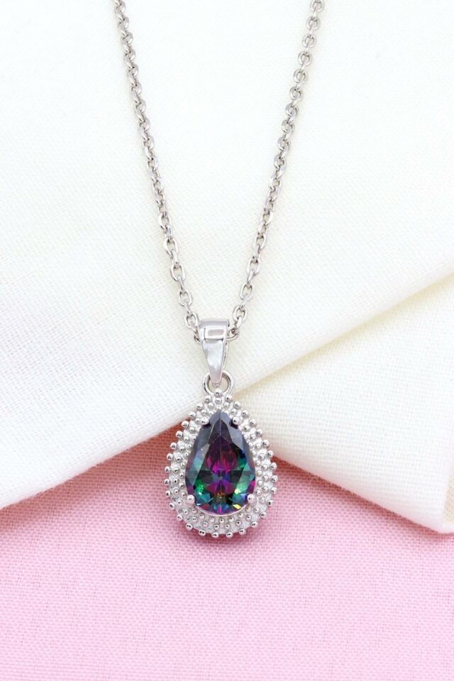 Mistik Topaz Taşlı Damla Modeli Gümüş Kolye 270