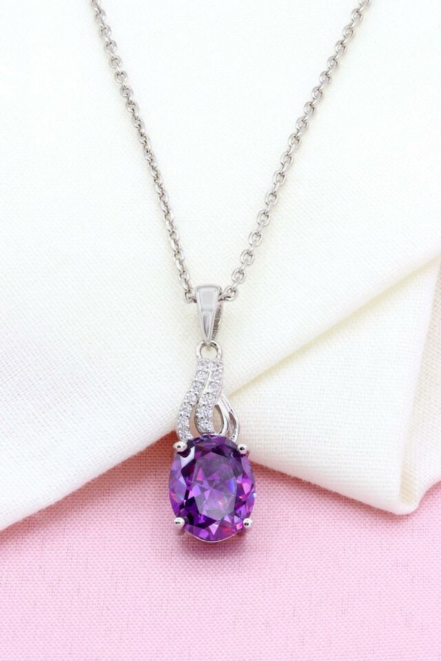 Ametist Taşlı Gümüş Kolye 308