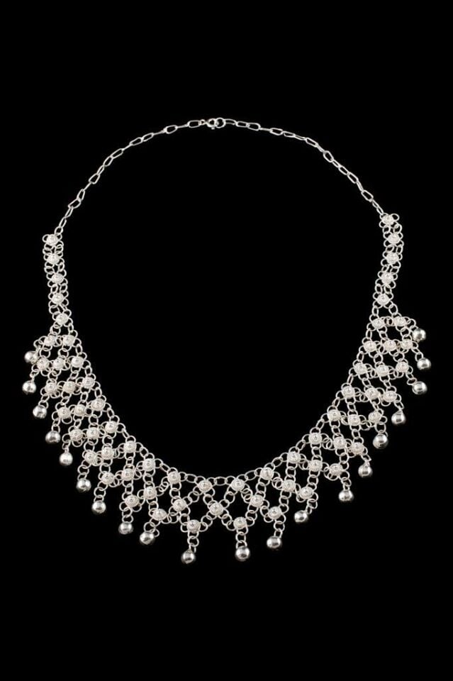 Üç Sıralı Yöresel Kişniş Telkari Gümüş Set 057