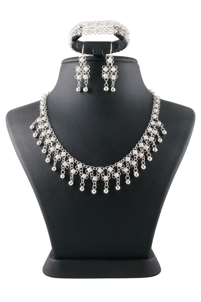 Çift Sıralı Yöresel Kişniş Telkari Gümüş Set 058