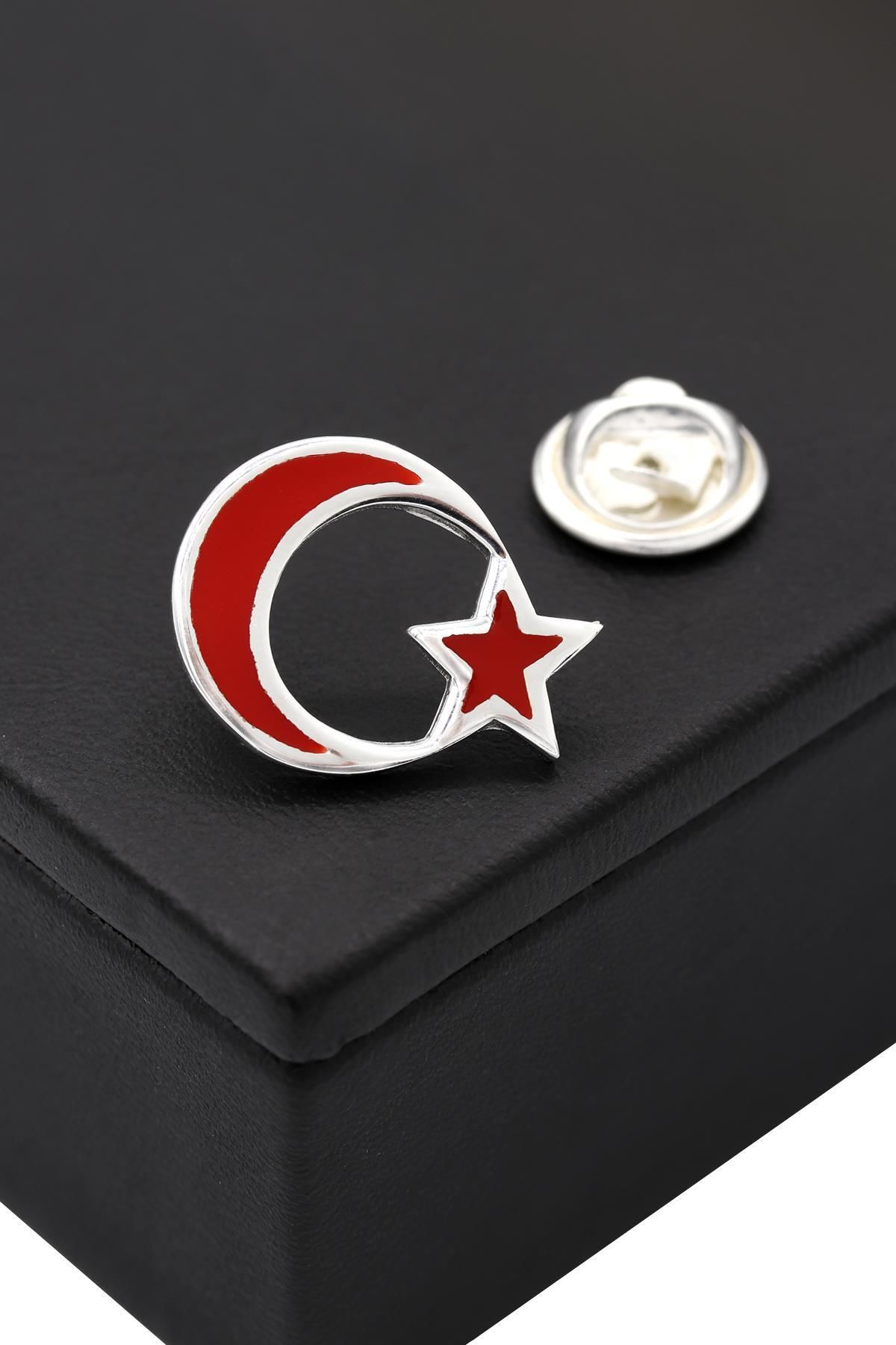 Ay Yıldız Mineli Gümüş Rozet 018