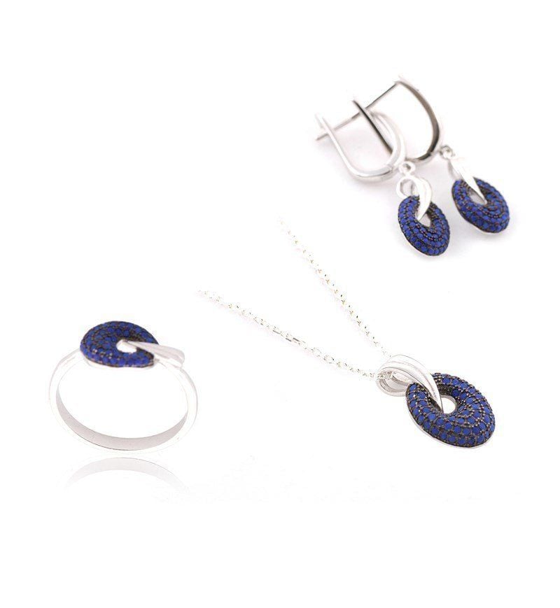 Mavi Zirkon Taşlı Gümüş Set 006