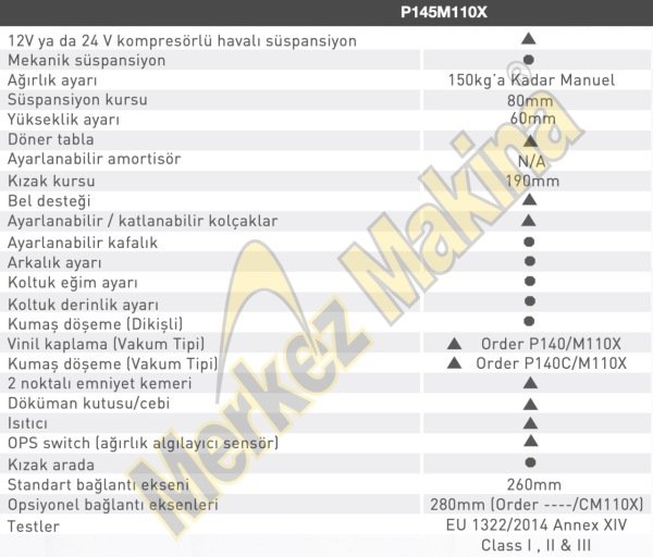 P145/M110X TRAKTÖR KOLTUKLARI