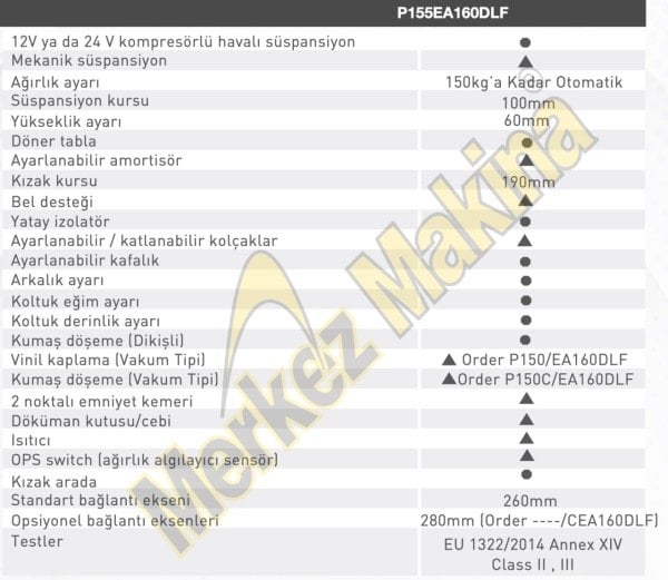 P155/EA160DLF TRAKTÖR KOLTUKLARI