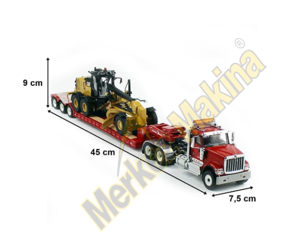 CAT 85598 1:50 International HX520 Kırmızı Çekici + XL 120 Dorse ve CAT 12M3 Greyder