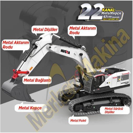 HUINA 1/14 profesyonel 22 Kanal RC Model 4 Farklı Kepçeli Ekskavatör Kazıcı Uzaktan Kumandalı Çok Fonksiyonlu İş Makinası 2.4G Sesli ve Işıklı 1594