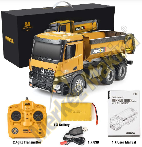 HUINA 1/14 Yüksek Kalite RC Model Damperli Kamyon Uzaktan Kumandalı Metal İş Makinası - 10KG Yükleme Kapasiteli - 2.4G Full Fonksiyon Sesli ve Işıklı - 1573