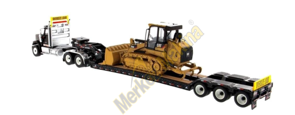 1:50 Ölçek International HX520 Siyah Çekici +XL 120 Dorse ve Cat 963K Dozer Sergilemeye Hazır Metal Model