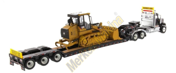 1:50 Ölçek International HX520 Siyah Çekici +XL 120 Dorse ve Cat 963K Dozer Sergilemeye Hazır Metal Model