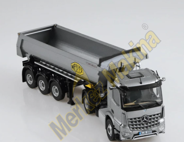 NZG LM10020055 1/50 Ölçek Mercedes Benz AROCS Damperli Kırkayak Çekici ,Gri, Sergilemeye Hazır Metal Model