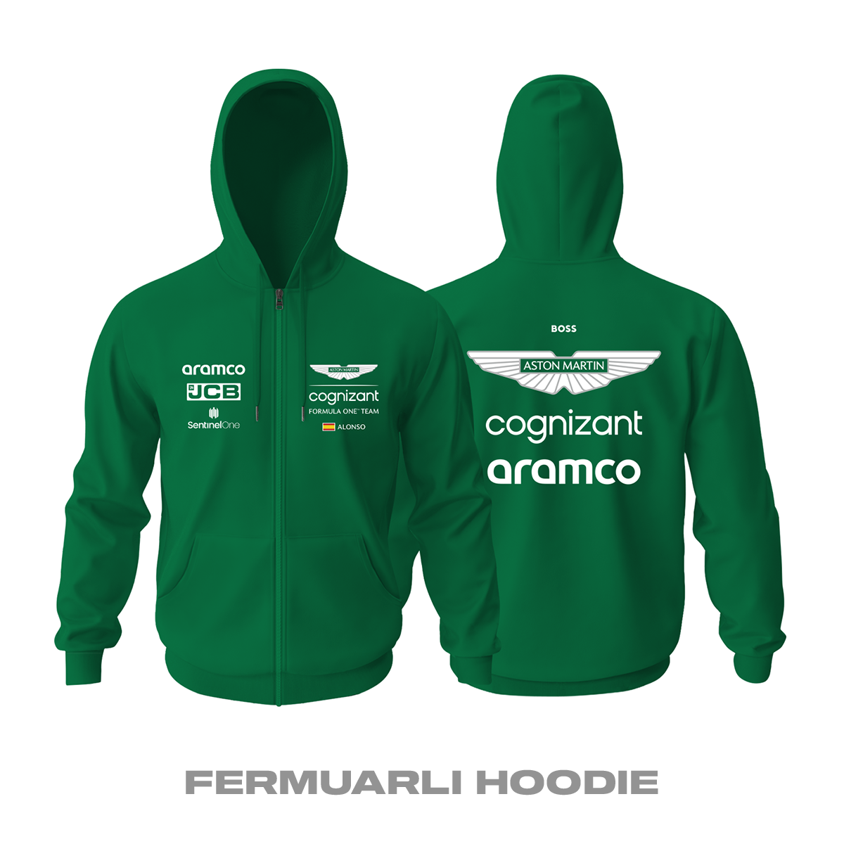 Aston Martin F1 Team: Verdant Edition 2023 Fermuarlı Kapüşonlu Hoodie