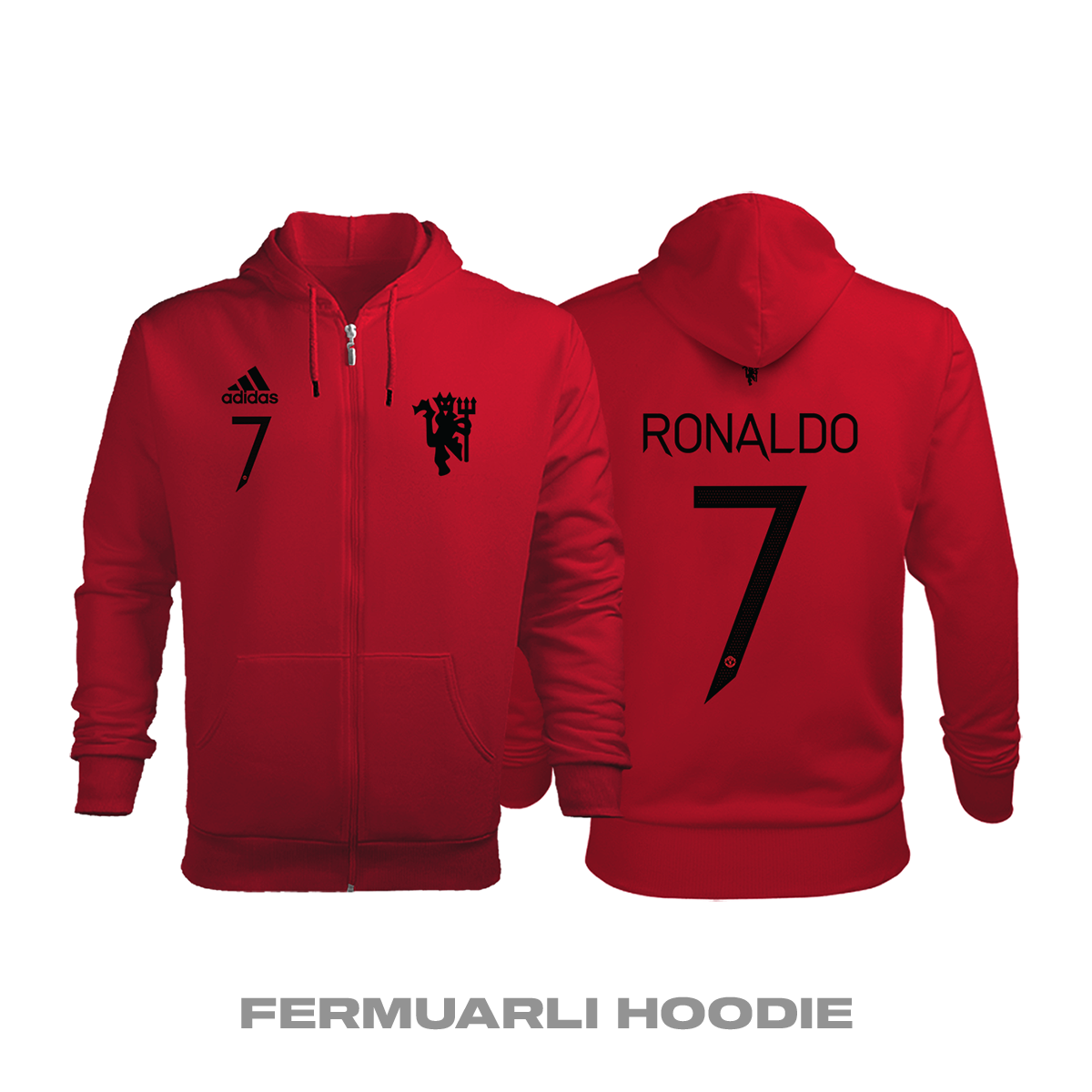 Manchester United: Red Devil Edition 2021/2022 Fermuarlı Kapüşonlu Hoodie