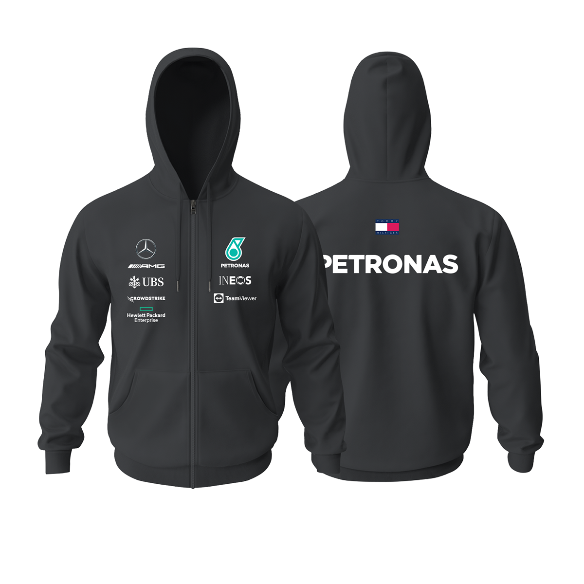 AMG Petronas F1 Team: Black Crew Edition Fermuarlı Kapüşonlu Hoodie