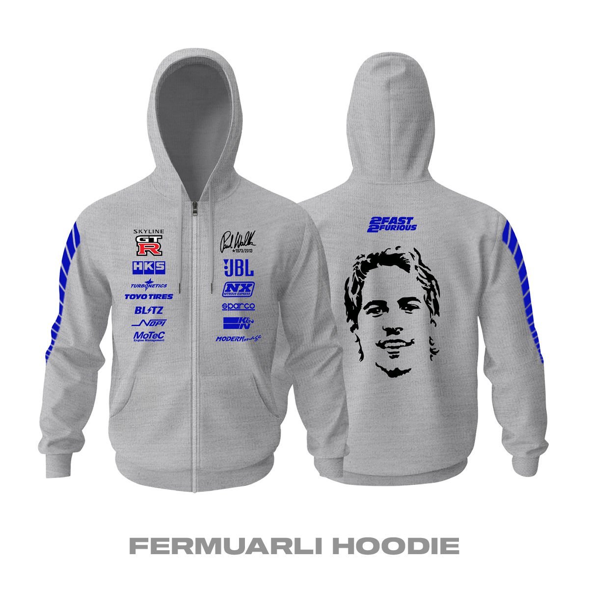 Paul Walker: Skyline GTR R34 - Grey Edition Fermuarlı Kapüşonlu Hoodie