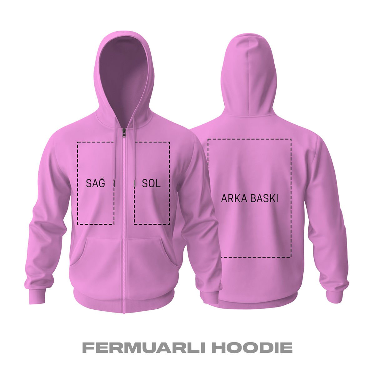 Kişisel Baskı - Pembe Fermuarlı Hoodie