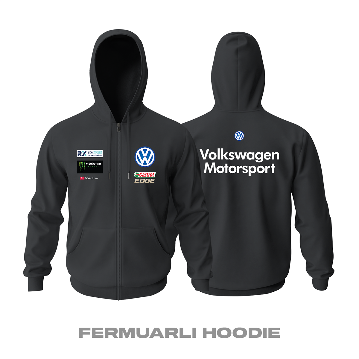 Volkswagen: Rallycross Black Edition 2023 Fermuarlı Kapüşonlu Hoodie