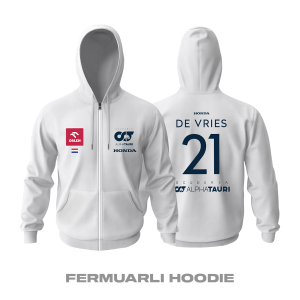 Scuderia AlphaTauri: White Crew Edition 2023 Fermuarlı Kapüşonlu Hoodie