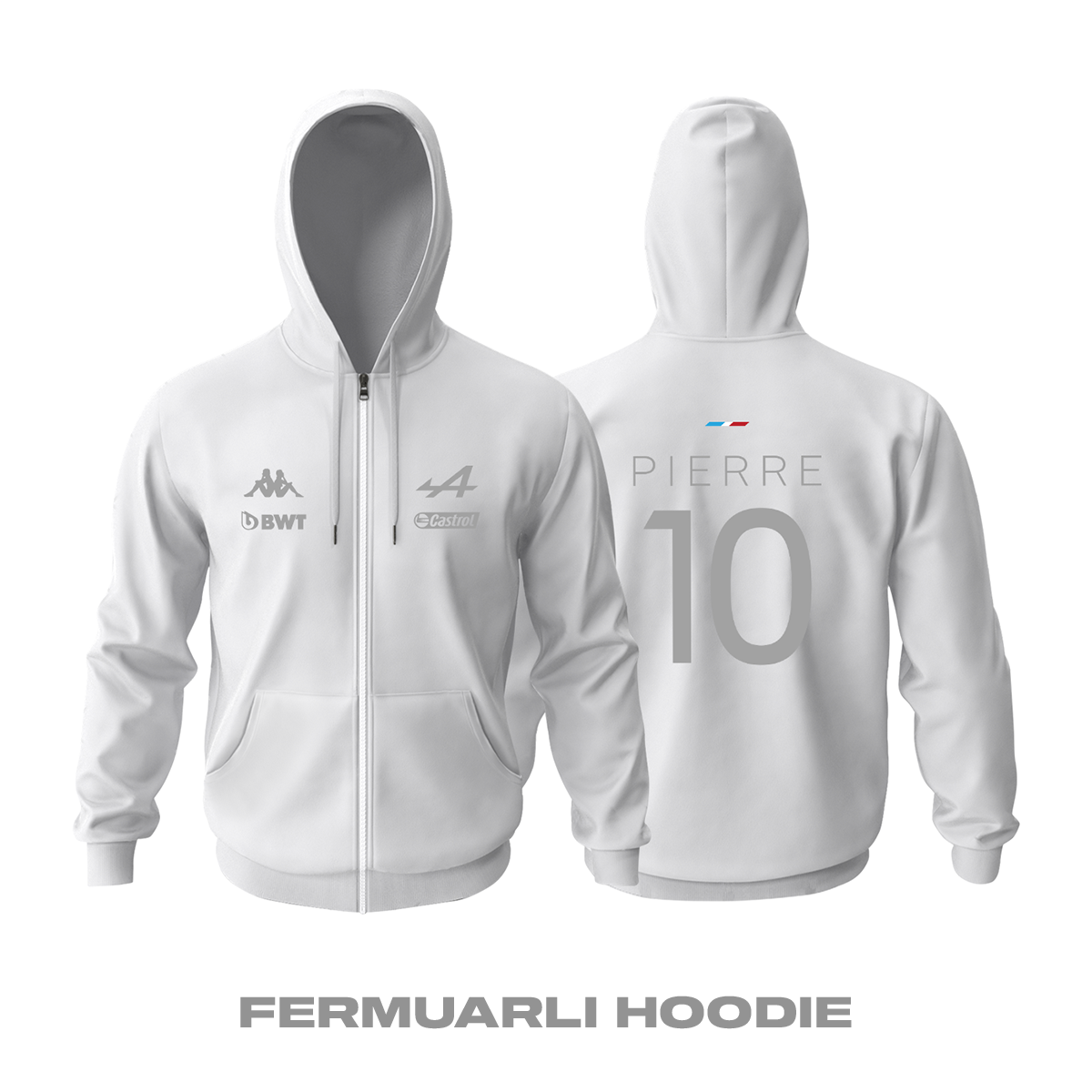 Alpine F1 Team: White Crew Edition 2023 Fermuarlı Kapüşonlu Hoodie