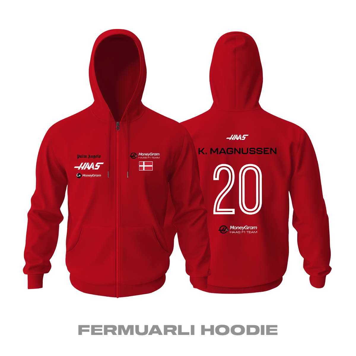 Haas F1 Team: Red Crew Edition 2023 Fermuarlı Kapüşonlu Hoodie