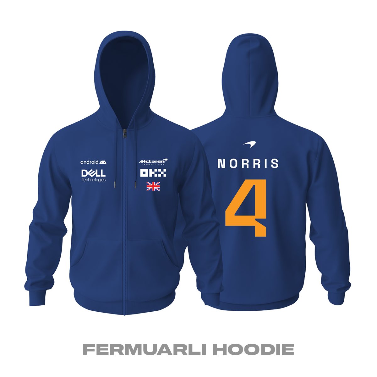 McLaren F1 Team: Navy Crew Edition 2023 Fermuarlı Kapüşonlu Hoodie