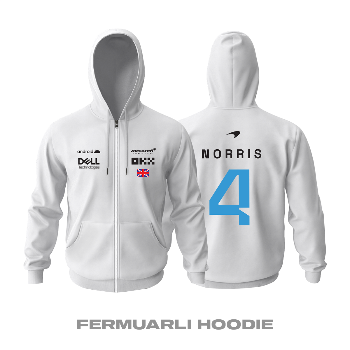 McLaren F1 Team: White Crew Edition 2023 Fermuarlı Kapüşonlu Hoodie