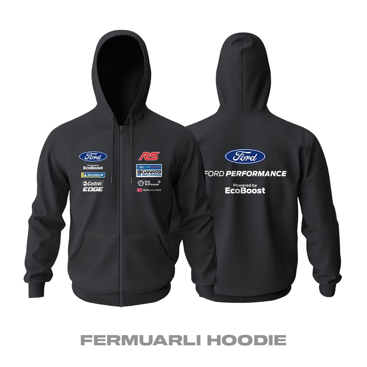 Ford: RS Performance - Black Edition Fermuarlı Kapüşonlu Hoodie