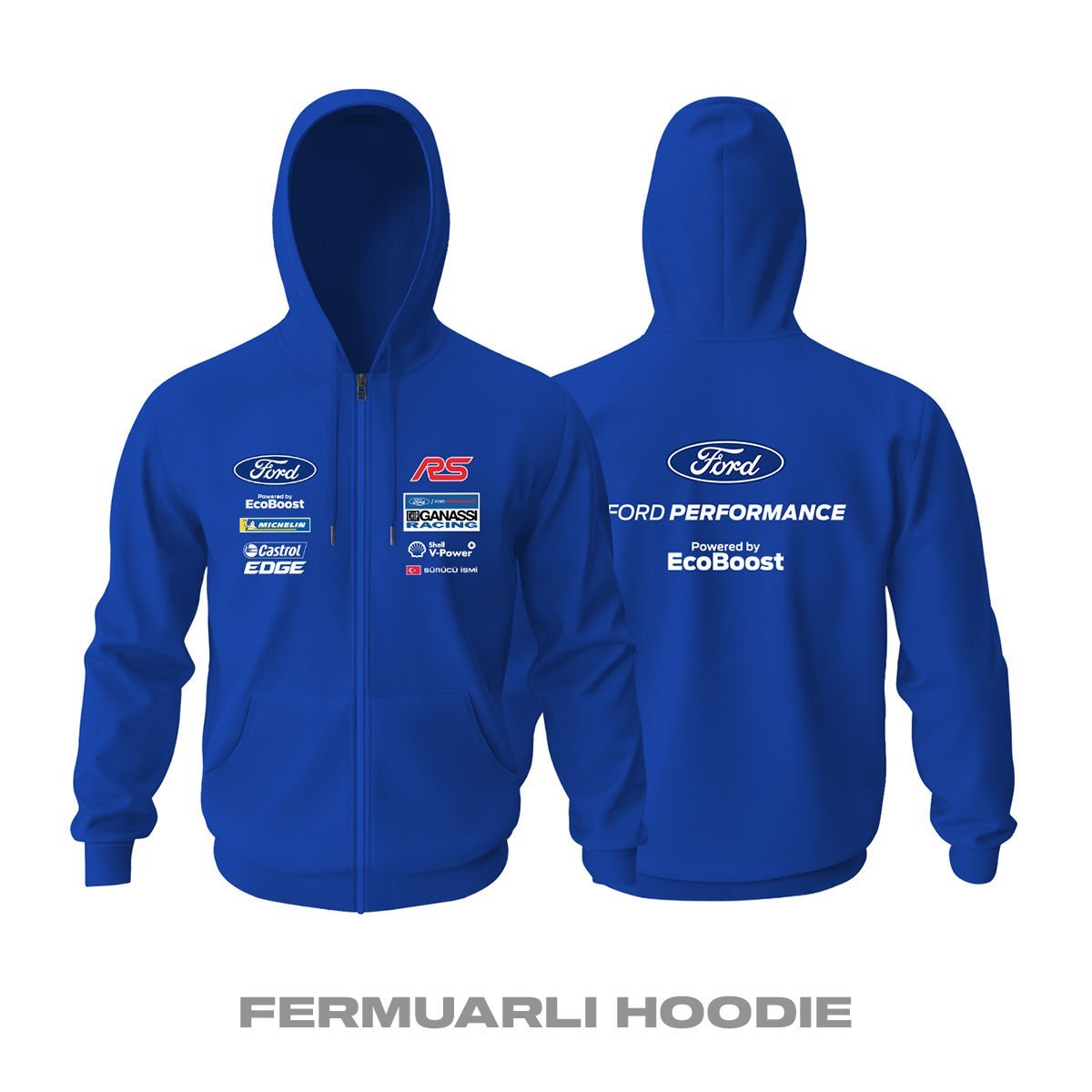 Ford: RS Performance - Blue Edition Fermuarlı Kapüşonlu Hoodie