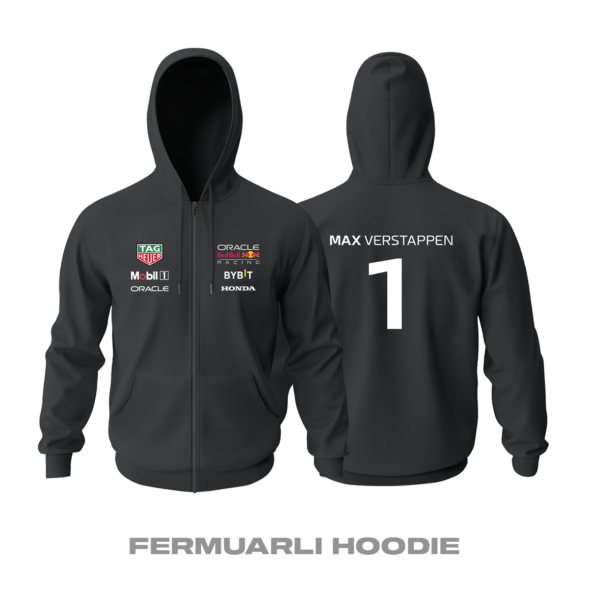 Oracle Racing: Black Crew Edition 2023 Fermuarlı Kapüşonlu Hoodie