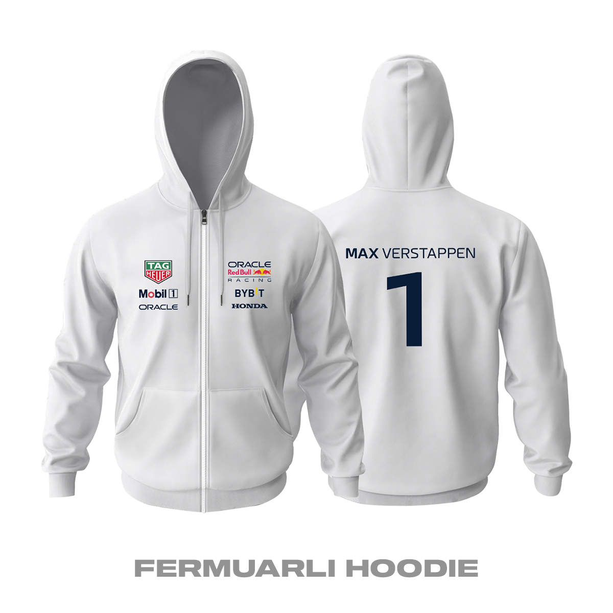 Oracle Racing: White Crew Edition 2023 Fermuarlı Kapüşonlu Hoodie