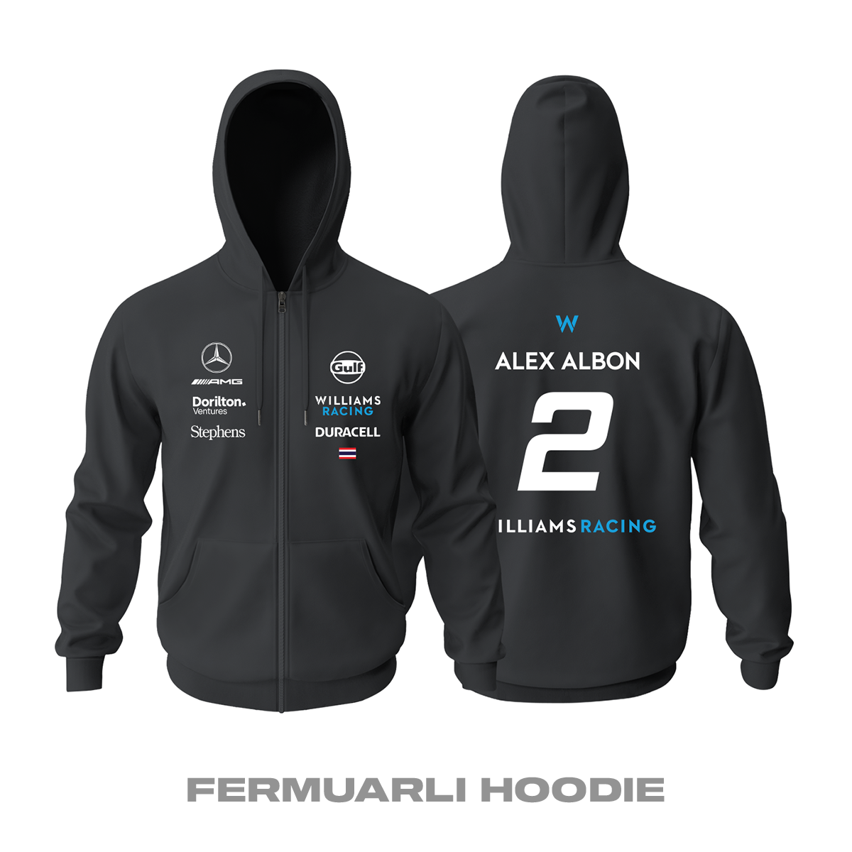 Williams Racing: Black Crew Edition 2023 Fermuarlı Kapüşonlu Hoodie