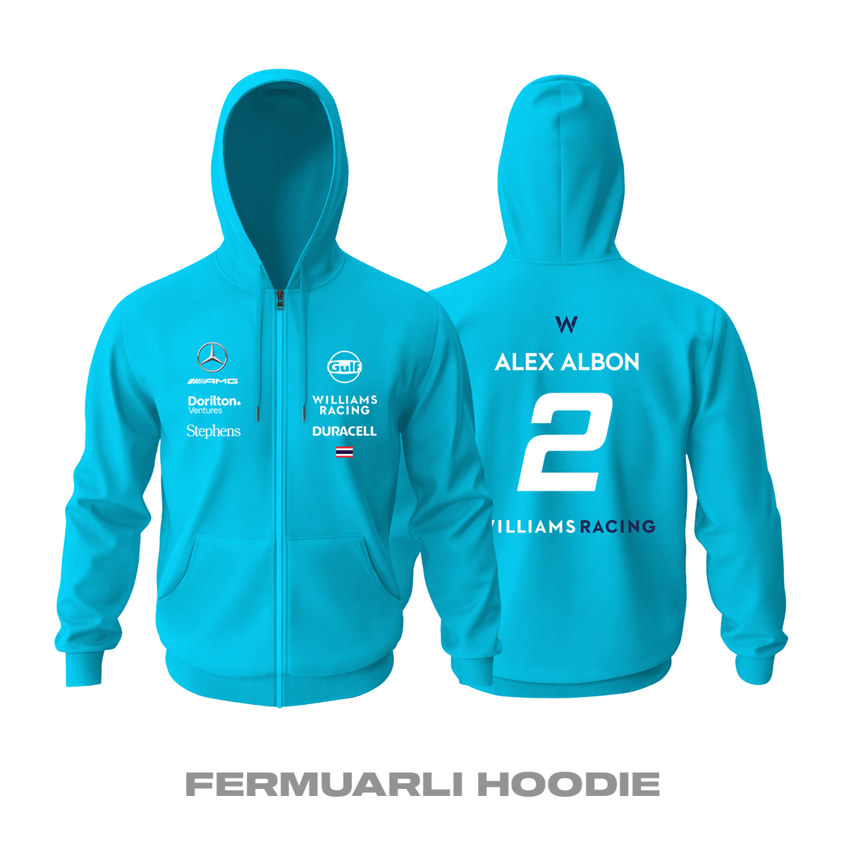 Williams Racing: Turquoise Crew Edition 2023 Fermuarlı Kapüşonlu Hoodie