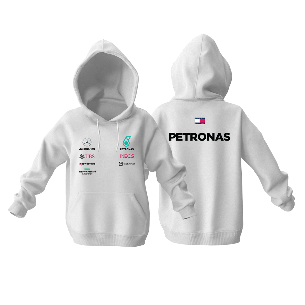 AMG Petronas F1 Team: White Crew Edition Kapüşonlu Hoodie