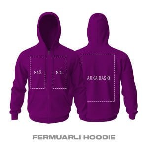 Kişisel Baskı - Koyu Mor Fermuarlı Hoodie