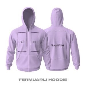 Kişisel Baskı - Lila Fermuarlı Hoodie