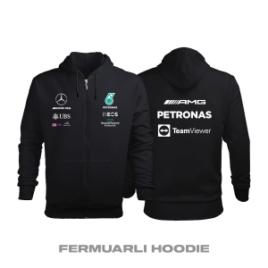 AMG Petronas F1 Team: Black Edition 2021 Fermuarlı Kapüşonlu Hoodie