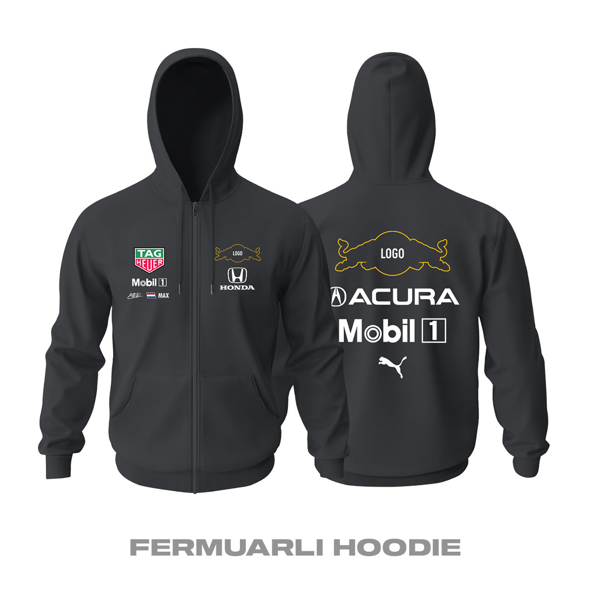 Oracle Racing: Acura Dark Edition Fermuarlı Kapüşonlu Hoodie