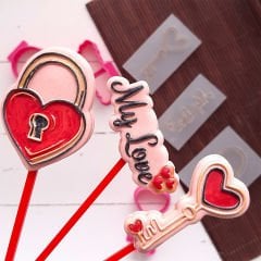 Kalp Anahtar-Kilit Mini Set Sevgililer Günü Kabartma Baskı