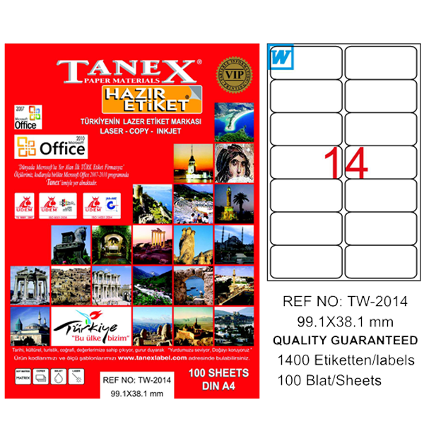 TANEX LAZER ETİKET 99-38 TW 2014 14 LÜ