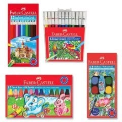 FABER CASTELL EVDE AKTİVİTE SETİ ( 12Lİ KURUBOYA SULUBOYA PASTEL BOYA KEÇELİ KALEM)