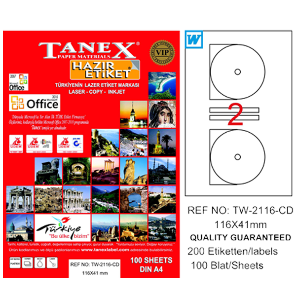 TANEX LAZER ETİKET 116-41 TW 2116 CD ETİKET
