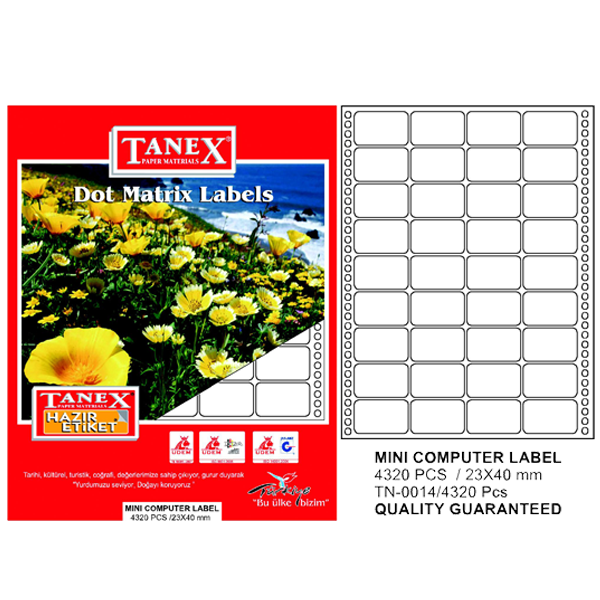 TANEX PRİNTER ETİKET 23-40mm 4 lü