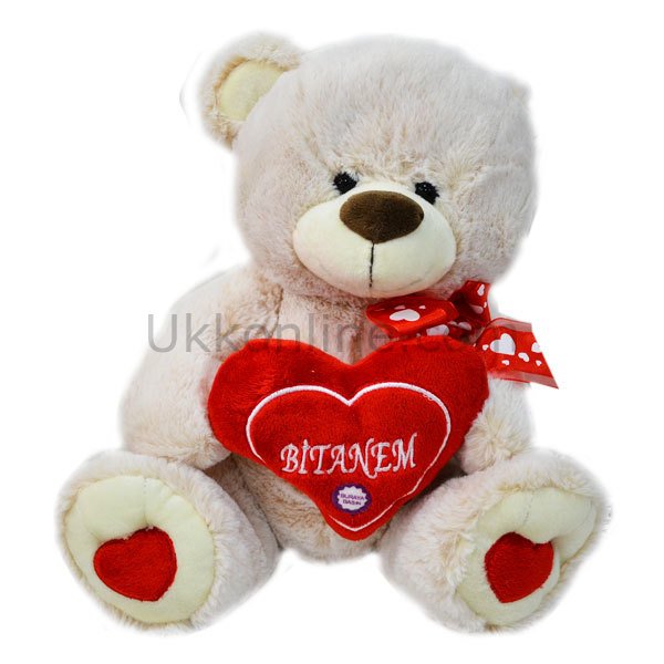164106/2 KALPLİ AYICIK  AYAĞINDA KALP DESENLİ 30CM