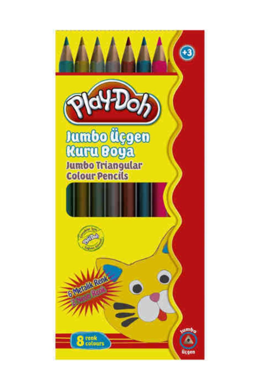 Play-Doh 8`li Jumbo Kuru Boya 6 Metalik + 2 Fosforlu Renk