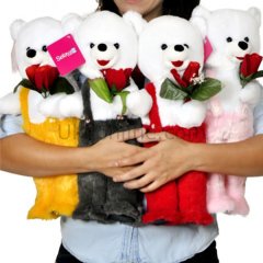 1074P ÇİÇEKLİ TULUMLU AYICIK 50 CM PEMBE
