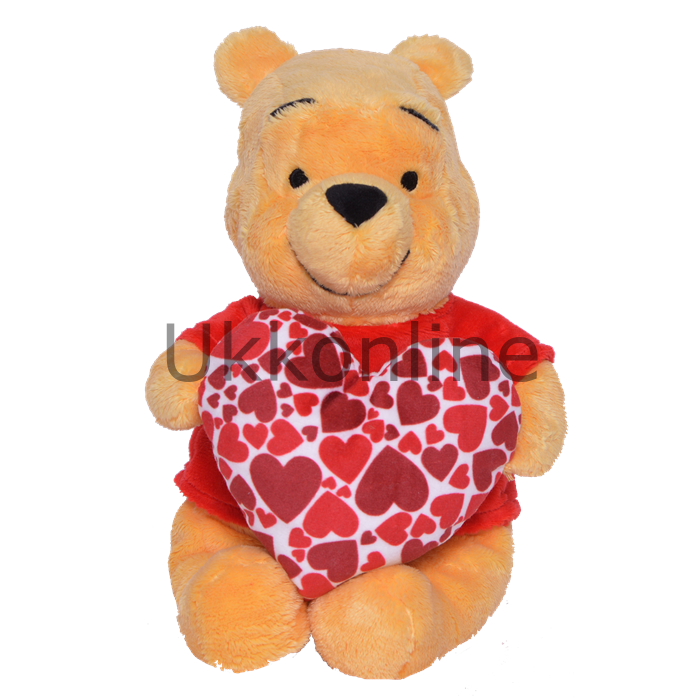 Ottonya 6065 Disney Peluş Pooh Kırmızı Beyaz Kalp 25 cm