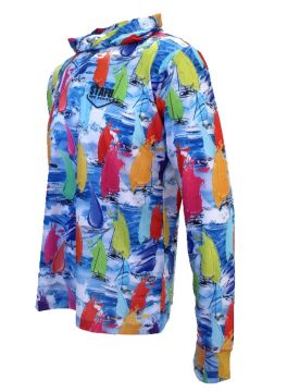 .99 Erkek Kapüşonlu, Uzun Kollu, Ultra Hafif Balıkçı Yelkenci Yelken Desenli UV Korumalı Tişört