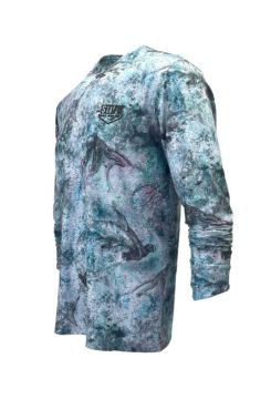Apex V2 Erkek Uzun Kollu Bisiklet Yaka Balıkçı Yelkenci Çekiç Kafa Desenli Mavi UV Korumalı Tişört