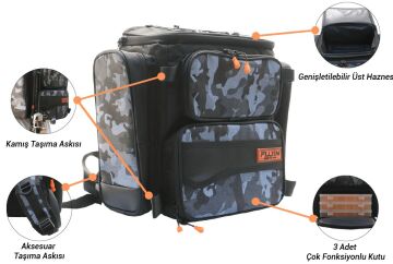 Fujin Black Camo Back Pack - Balıkçı Sırt Çantası