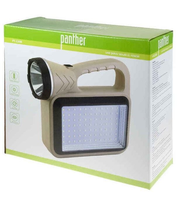 PANTHER PT-2208 USB ŞARJLI SOLAR EL FENERİ