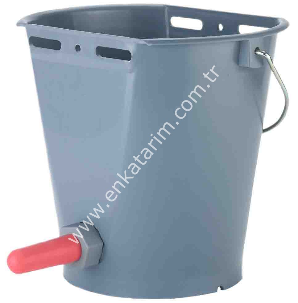 8 lt, skalalı, metal kulplu buzağı emzirme kovası, gri renkli, komple set